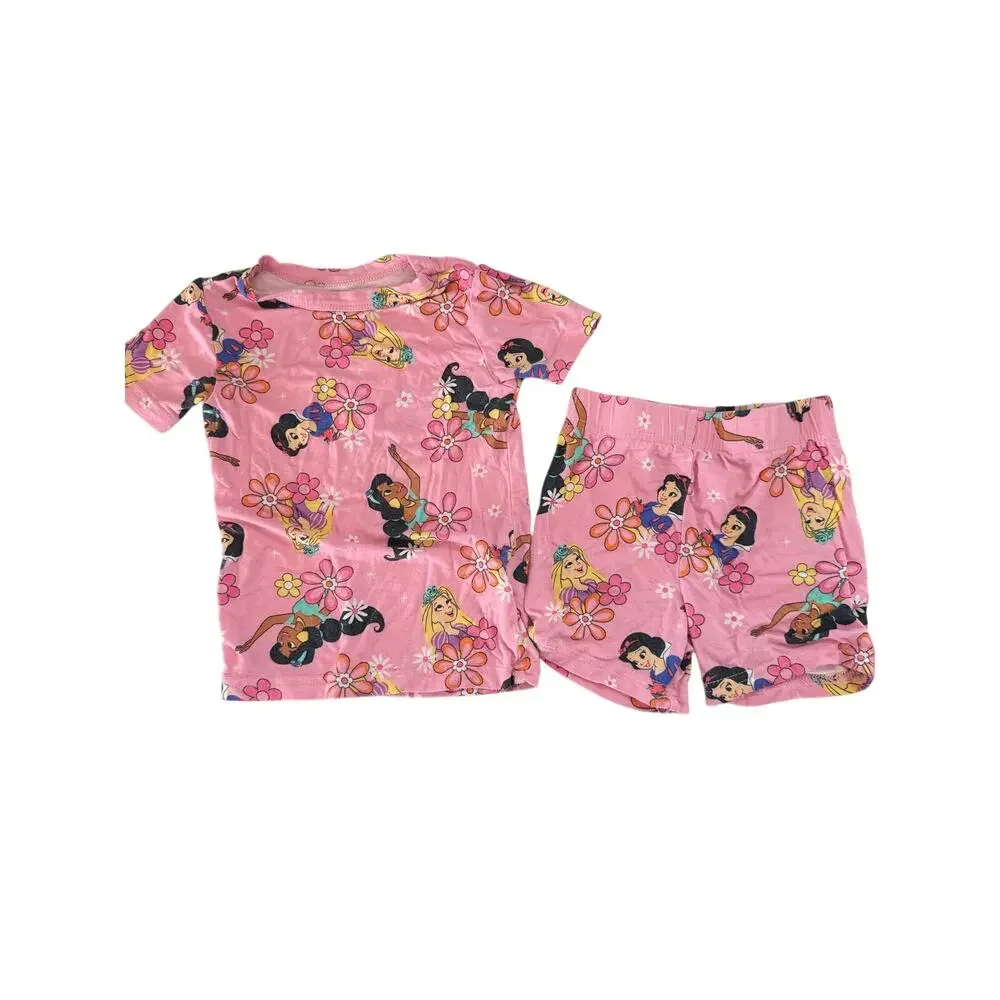 Disney Princess Toddler 2-Piece Pajama Set 2T Pink Floral Shorts & Top